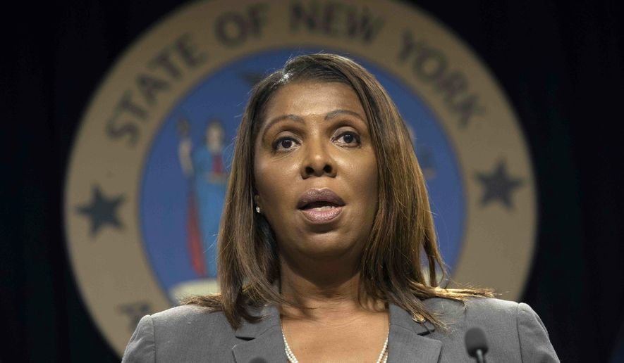 FILE - In this June 11, 2019, file photo, New York Attorney General Letitia James speaks during a news conference, in New York. New York state, New York City, Connecticut and Vermont have filed a new legal challenge to new Trump administration rules blocking green cards for many immigrants who use public assistance including Medicaid, food stamps and housing vouchers. James, a Democrat, says the change is a “clear violation” of American values and 100 years of case law. (AP Photo/Mary Altaffer, File)