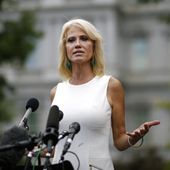 In this file photo from Aug. 21, 2019, Kellyanne Conway, counselor to then-President Donald Trump, speaks with reporters outside the White House in Washington. (AP Photo/Patrick Semansky) ** FILE **