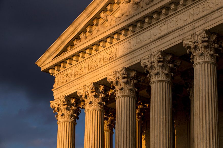 In this Oct. 10, 2017, file photo, the Supreme Court in Washington is seen at sunset. (AP Photo/J. Scott Applewhite, File)