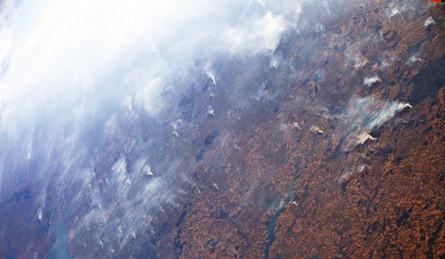 This handout satellite image released by NASA on Tuesday, Aug. 27, 2019, shows the fires in Brazil. The Group of Seven nations on Monday pledged tens of millions of dollars to help Amazon countries fight raging wildfires, even as Brazilian President Jair Bolsonaro accused rich countries of treating the region like a &amp;quot;colony.&amp;quot;(ESA/NASA–L. Parmitano/NASA via AP)