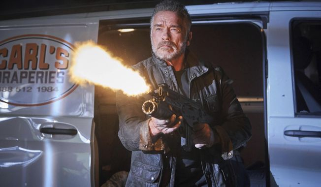 This image released by Paramount Pictures shows Arnold Schwarzenegger in a scene from &amp;quot;Terminator: Dark Fate,&amp;quot; in theaters on Nov. 1. (Kerry Brown/Skydance Productions and Paramount Pictures via AP)