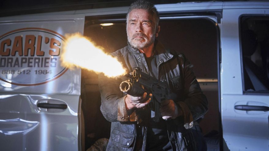 This image released by Paramount Pictures shows Arnold Schwarzenegger in a scene from &amp;quot;Terminator: Dark Fate,&amp;quot; in theaters on Nov. 1. (Kerry Brown/Skydance Productions and Paramount Pictures via AP)