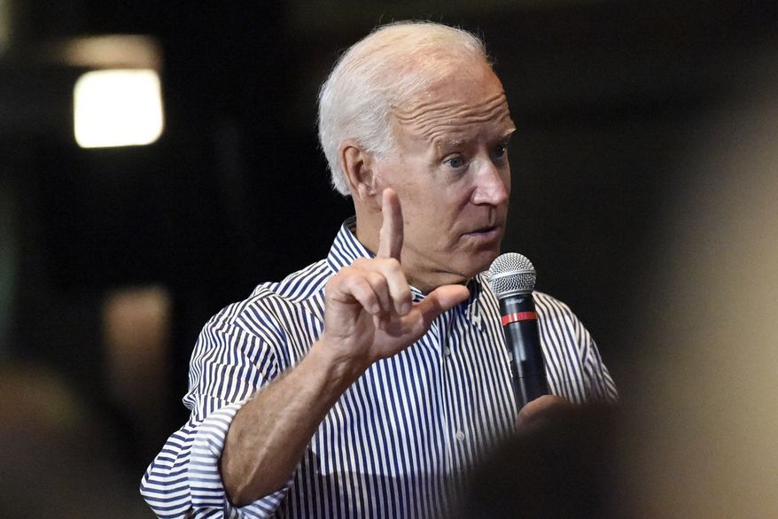 Former Vice President Joe Biden speaks, Wednesday, Aug. 28, 2019, at a town hall for his Democratic presidential campaign in Spartanburg, S.C. (AP Photo/Meg Kinnard)