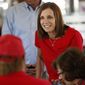 FILE - In this Nov. 6, 2018 file photo, then-Arizona Republican senatorial candidate Martha McSally speaks with voters at Chase&#39;s diner in Chandler, Ariz.  A Phoenix-area businessman says he will challenge McSally in next year&#39;s Republican primary. Daniel McCarthy told The Associated Press on Wednesday, Aug. 28, 2019 that Congress needs &amp;quot;conservative outsiders to step in and push back quickly.&amp;quot; His challenge could pose a serious threat to McSally, who was appointed to finish John McCain&#39;s Senate term. (AP Photo/Matt York, File)