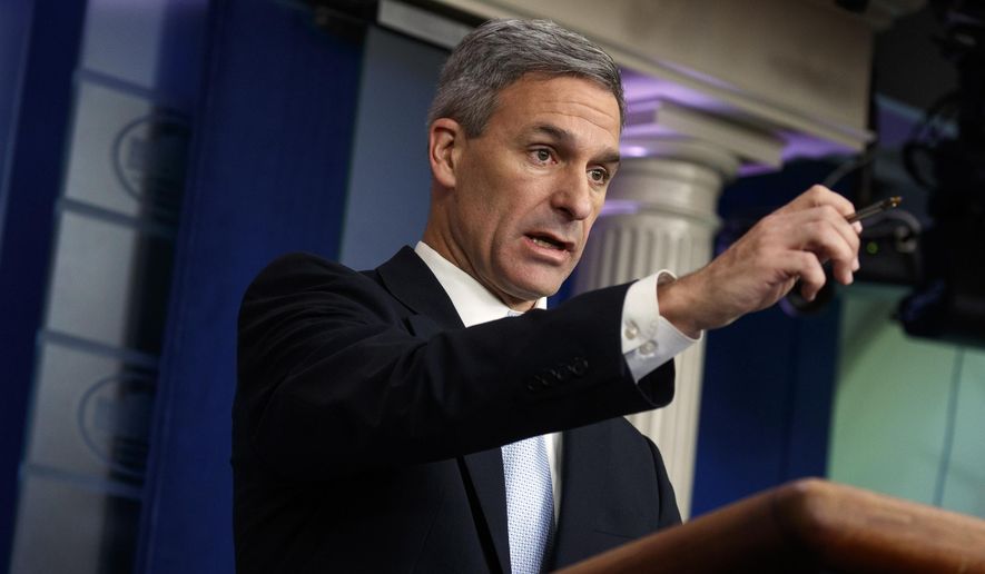 In this Aug. 12, 2019, file photo, acting Director of United States Citizenship and Immigration Services Ken Cuccinelli speaks during a briefing at the White House in Washington. (AP Photo/Evan Vucci, File)