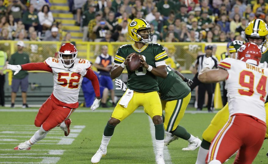 Green Bay Packers' DeShone Kizer throws during the first half of a preseason NFL football game against the Kansas City Chiefs Thursday, Aug. 29, 2019, in Green Bay, Wis. (AP Photo/Mike Roemer)