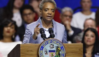 Mayor of Chicago Lori Lightfoot speaks during her inauguration ceremony in Chicago, May 20, 2019. (AP Photo/Jim Young) ** FILE **