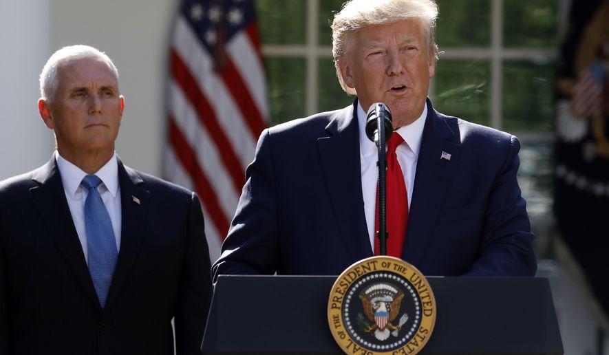 President Donald Trump says he is postponing his weekend trip to Poland and will send Vice President Mike Pence in his place during a event to announce the establishment of the U.S. Space Command in the Rose Garden of the White House in Washington, Thursday, Aug. 29, 2019. (AP Photo/Carolyn Kaster)