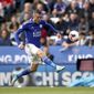 Leicester City&#x27;s Jamie Vardy scores against Bournemouth during the English Premier League soccer match at the King Power Stadium, Leicester, England, Saturday Aug. 31, 2019. (Tim Goode/PA via AP)