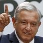 Mexican President Andrés Manuel López Obrador gives his first year&#x27;s state of the nation address at the National Palace in Mexico City, Sunday, Sept. 1, 2019. (AP Photo/Marco Ugarte)