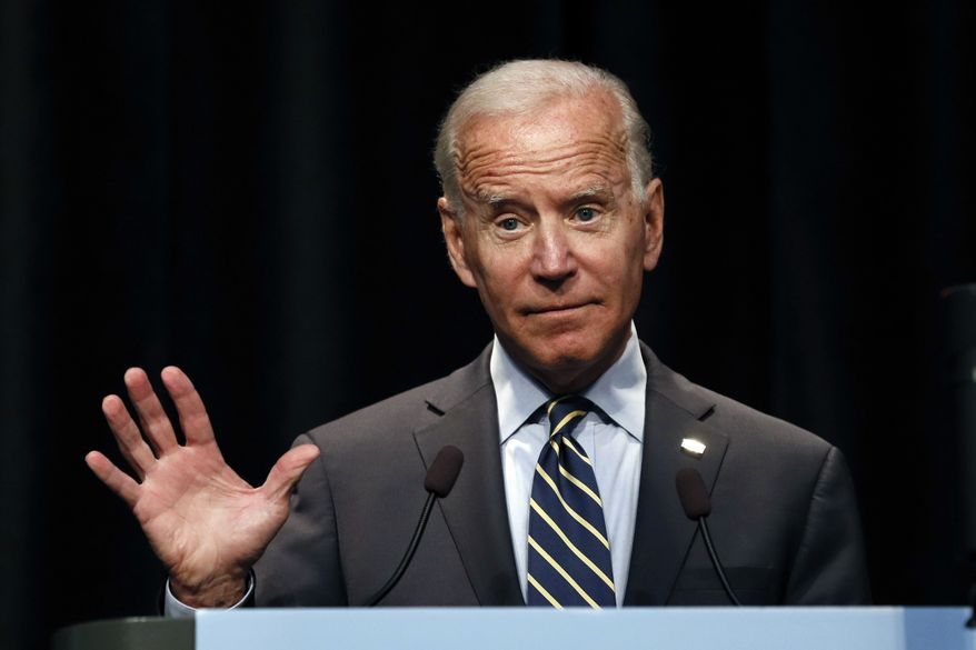 In this Aug. 21, 2019 photo, Democratic presidential candidate former Vice President Joe Biden speaks at the Iowa Federation of Labor convention in Altoona, Iowa. (AP Photo/Charlie Neibergall)
