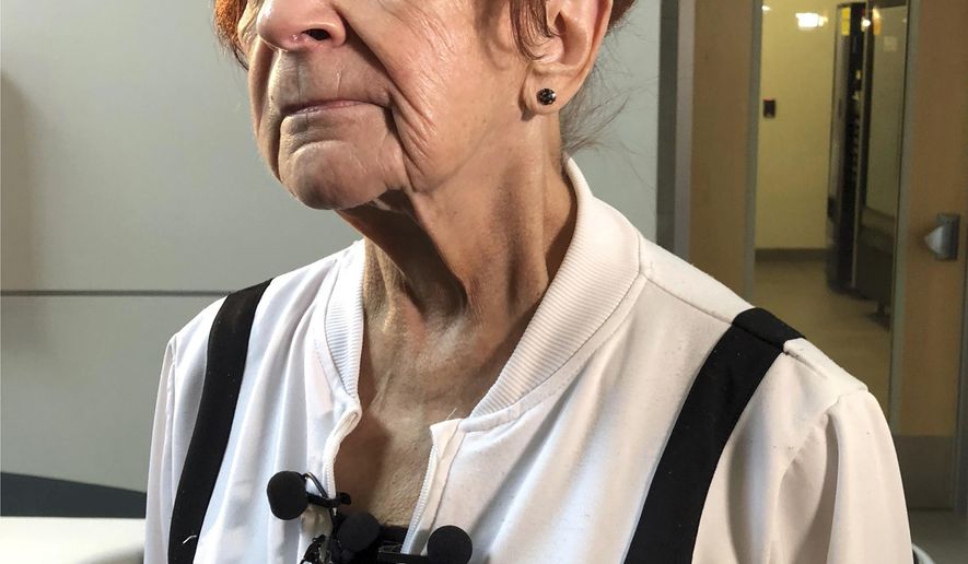 Judy Connolly attends a news conference where Alaska State Troopers announced an arrest in the death 41 years ago of her teenage daughter, Shelley, in Anchorage, Alaska, Tuesday, Sept. 3, 2019. Troopers say Gresham, Ore., police assisted in the arrest Friday of Donald F. McQuade after genetic DNA testing linked him to the death of Shelley, whose body was found in January 1978 down an embankment off the Seward Highway, south of Anchorage. (AP Photo/Rachel D'Oro)