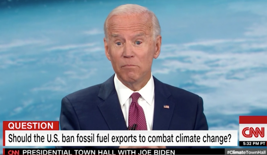 Former Vice President and 2020 Democratic challenger Joseph R. Biden participates in a CNN town hall series on climate change.  (Screengrab via CNN.com)