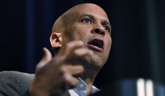 Democratic presidential candidate Sen. Cory Booker speaks at the Iowa Federation of Labor convention, Wednesday, Aug. 21, 2019, in Altoona, Iowa. (AP Photo/Charlie Neibergall)