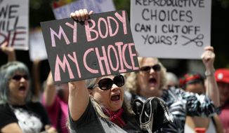 In this May 21, 2019, photo, a group gathers to protest abortion restrictions at the State Capitol in Austin, Texas. Arguments over a Texas law requiring that health care clinics bury or cremate fetal remains from abortions and miscarriages are set for a federal appeals court in New Orleans. A Texas judge blocked the law last year. U.S. District Judge David Ezra ruled that many clinics would be unable to meet the law’s requirements, thus creating unconstitutional obstacles for women seeking abortions. A three-judge panel of the 5th U.S. Circuit Court of Appeals hears arguments Thursday, Sept. 5.  (AP Photo/Eric Gay) **FILE**