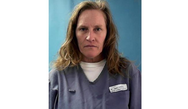 This photo provided by Florida Department of Corrections shows Cheryl Weimar. Weimar, an inmate at a Florida prison is suing the state corrections agency, Thursday, Sept. 5, 2019, saying she was left paralyzed after being beaten by four guards.  Weimar, and her husband, Karl, said in their lawsuit that her civil rights were violated when she was nearly beaten to death by guards at the Lowell Correctional Institution last month.   (Florida Department of Corrections via AP)