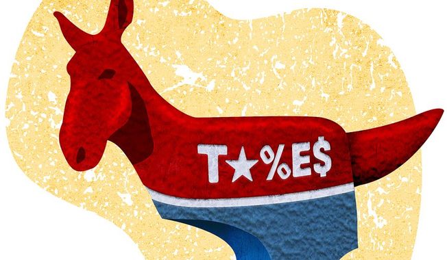 Taxes Democrat Jackass Illustration by Greg Groesch/The Washington Times