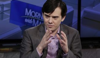 FILE- In this Aug. 15, 2017 file photo, former pharmaceutical CEO Martin Shkreli speaks during an interview by Maria Bartiromo during her &amp;quot;Mornings with Maria Bartiromo&amp;quot; program on the Fox Business Network, in New York. The imprisoned pharmaceutical entrepreneur, who is serving prison time for fraud, has filed a fraud lawsuit against one of his former investors. (AP Photo/Richard Drew, File)