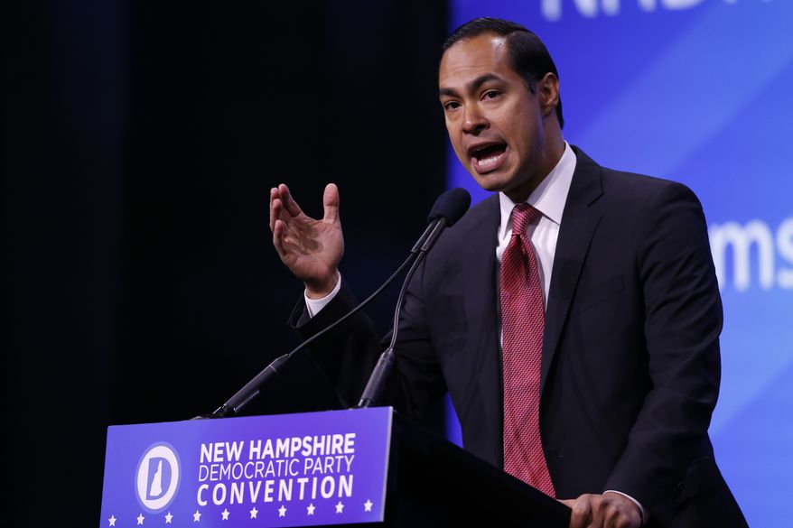 Democratic presidential candidate former Housing Secretary Julian Castro speaks at the the New Hampshire state Democratic Party convention, Saturday, Sept. 7, 2019, in Manchester, NH. (AP Photo/Robert F. Bukaty)