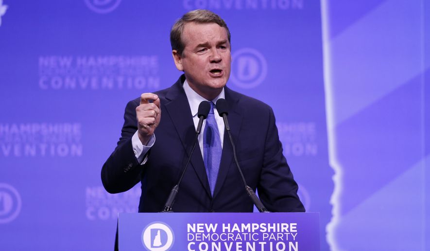 Democratic presidential candidate Sen. Michael Bennet, D-Colo., speaks during the New Hampshire state Democratic Party convention, Saturday, Sept. 7, 2019, in Manchester, NH. (AP Photo/Robert F. Bukaty)