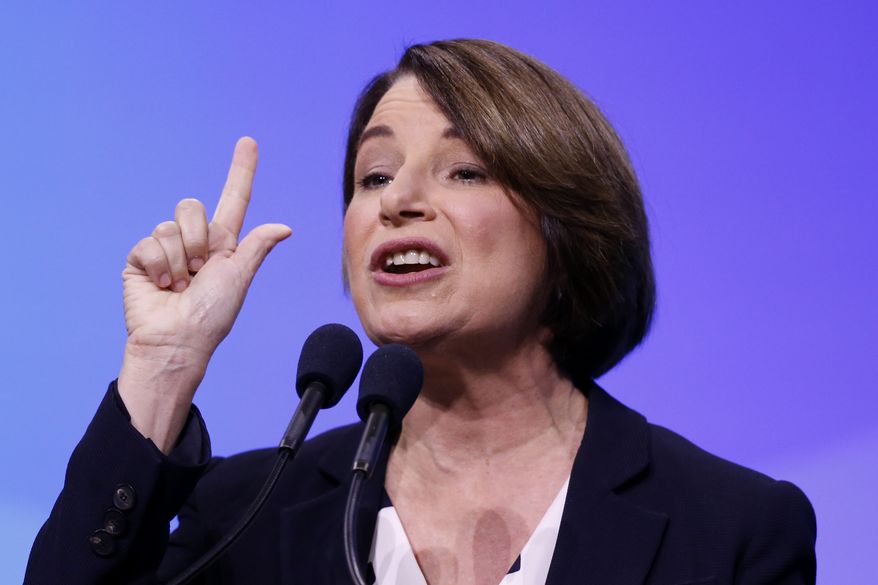 Democratic presidential candidate Sen. Amy Klobuchar, D-Minn., speaks during the New Hampshire state Democratic Party convention, Saturday, Sept. 7, 2019, in Manchester, NH. (AP Photo/Robert F. Bukaty)