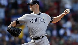 New York Yankees&#39; J.A. Happ pitches during the second inning of a baseball game against the Boston Red Sox in Boston, Saturday, Sept. 7, 2019. (AP Photo/Michael Dwyer)