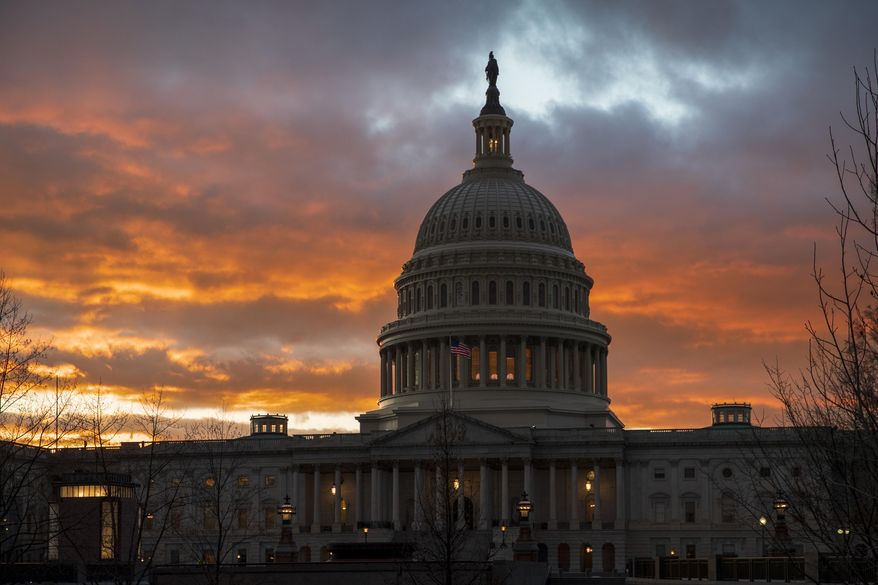 FILE - In this Jan. 24, 2019, file photo, the Capitol at sunset in Washington. Facing criticism that the Senate has become little more than what one member calls “an expensive lunch club,” Congress returns for the fall session with pressure mounting on Leader Mitch McConnell to address gun violence, election security and other issues. (AP Photo/J. Scott Applewhite, File)