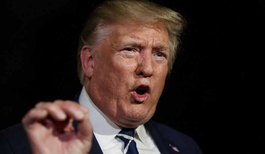 In this Aug. 23, 2019, photo, President Donald Trump speaks with reporters as he walks to Marine One on the South Lawn of the White House, in Washington. (AP Photo/Alex Brandon) **FILE**
