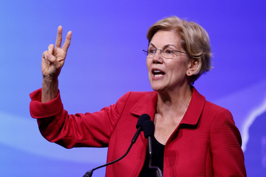 Democratic presidential candidate Sen. Elizabeth Warren, D-Mass., speaks during the New Hampshire state Democratic Party convention, Saturday, Sept. 7, 2019, in Manchester, NH. (AP Photo/Robert F. Bukaty)