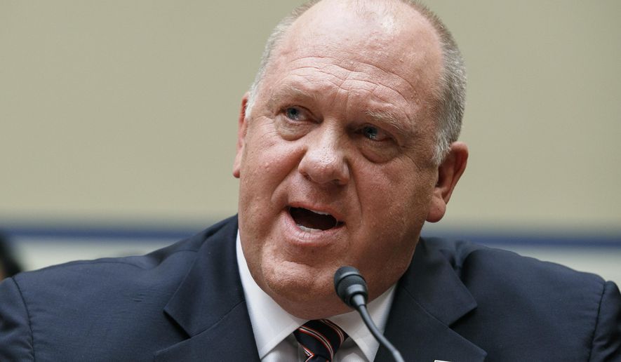 Thomas Homan, former acting director of the U.S. Immigration and Customs Enforcement, testifies during a House Oversight subcommittee hearing into the Trump administration&#x27;s decision to stop considering requests from immigrants seeking to remain in the country for medical treatment and other hardships, Wednesday, Sept. 11, 2019, in Washington. (AP Photo/Jacquelyn Martin) **FILE**