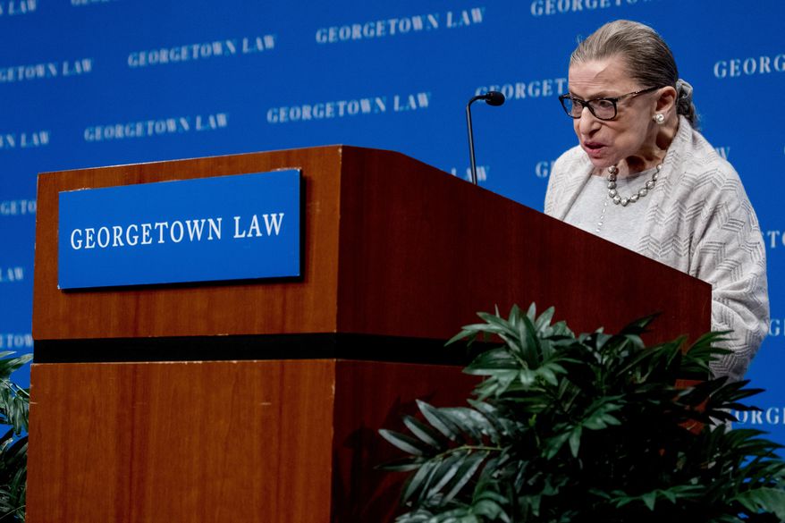 Supreme Court Justice Ruth Bader Ginsburg speaks at Georgetown Law in Washington, Thursday, Sept. 12, 2019. (AP Photo/Andrew Harnik)