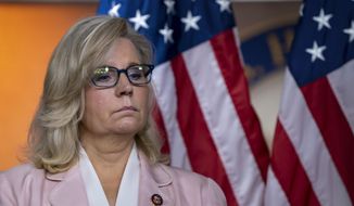 In this Sept. 10, 2019, photo, House Republican Conference chair Rep. Liz Cheney, R-Wyo., pauses as she and the GOP leadership speak to reporters following a meeting at the Capitol in Washington. Kentucky Sen. Rand Paul and Cheney are battling over President Donald Trump&#x27;s foreign policy. Both engaged in a rapid-fire exchange of tweets Wednesday and Thursday in which he suggested she is a warmonger and she called him a “loser.”  (AP Photo/J. Scott Applewhite)