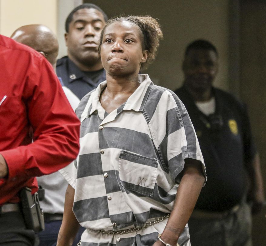 Celeste Louise Smith, 35, of Meridian, Miss., appears in Meridian Municipal Court on Thursday, Sept. 12, 2019 in Meridian, Miss. Smith was charged with capital murder and two counts of child neglect following the discovery of the body of a child at a city residence. Police believe the body is 5-year-old Jakie Toole, a child with special needs who was last seen in April but was reported missing on Sept. 4, 2019 according to Meridian Police Chief Benny Dubose. (Paula Merritt/The Meridian Star via AP)