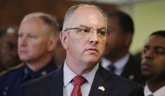 In this April 11, 2019 file photo, Louisiana Gov. John Bel Edwards attends a press conference in Opelousas, La. Republicans challenging Edwards couldnt match the Democrats fundraising pace as they ready for final advertising blitzes ahead of the Oct. 12 election. (AP Photo/Lee Celano, File)