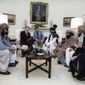 In this photo courtesy of the Ronald Reagan Library, then-President Ronald Reagan meets with Afghan &amp;quot;freedom fighters&amp;quot; on Feb. 2, 1983, in the Oval Office of the White House in Washington, to discuss Soviet atrocities in Afghanistan. The Taliban did not emerge until 1994. A Twitter user posted the photo on Sept. 7, 2019, with a caption implying that Reagan met with the Taliban: “NeverTrumpers: A President meeting with the Taliban, this is horrific!” The miscaptioned photo circulated prominently on Twitter and Facebook after it was revealed that President Donald Trump planned to meet with Taliban leaders and Afghan officials at the presidential retreat in Camp David, Maryland, just days before the 9/11 anniversary. (Courtesy Ronald Reagan Library via AP) ** FILE **