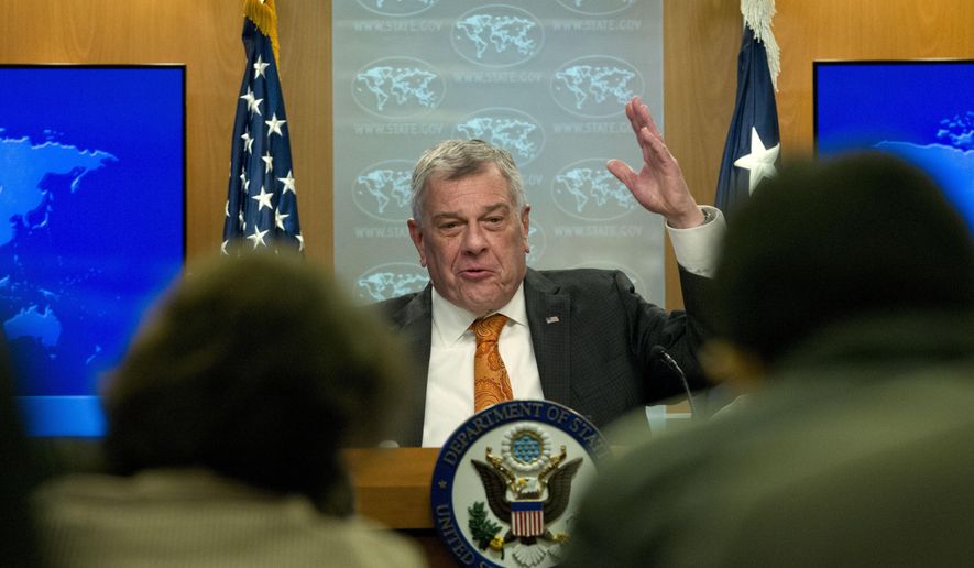 FILE - In this March 13, 2019 file photo, Michael Kozak, ambassador for the Bureau of Democracy, Human Rights, and Labor speaks during the release of the 2018 Country Reports on Human Rights Practices at the Department of State in Washington. The State Department announced Thursday, Sept. 12, 2019, that Kozak will take over responsibility for the Western Hemisphere department a month after Kimberly Breier resigned. (AP Photo/Jose Luis Magana, File)