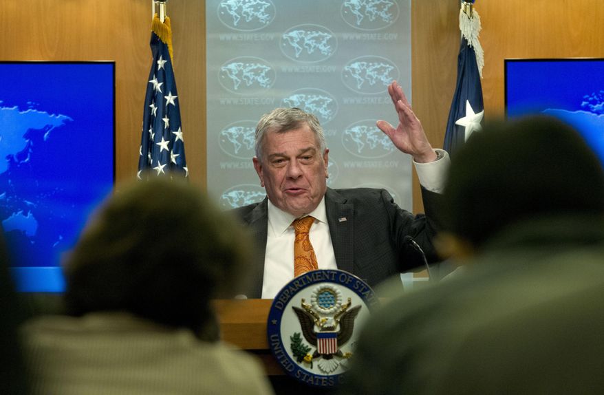 FILE - In this March 13, 2019 file photo, Michael Kozak, ambassador for the Bureau of Democracy, Human Rights, and Labor speaks during the release of the 2018 Country Reports on Human Rights Practices at the Department of State in Washington. The State Department announced Thursday, Sept. 12, 2019, that Kozak will take over responsibility for the Western Hemisphere department a month after Kimberly Breier resigned. (AP Photo/Jose Luis Magana, File)