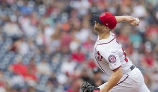 Washington Nationals starting pitcher Austin Voth (50) throws a pitch during the first inning of a baseball game against the Atlanta Braves in Washington, Saturday, Sept. 14, 2019. (AP Photo/Manuel Balce Ceneta) ** FILE **