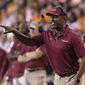 Florida State coach Willie Taggart reacts to a call during the second half of an ACC college football game against Virginia in Charlottesville, Va., Saturday, Sept. 14, 2019. (AP Photo/Andrew Shurtleff)