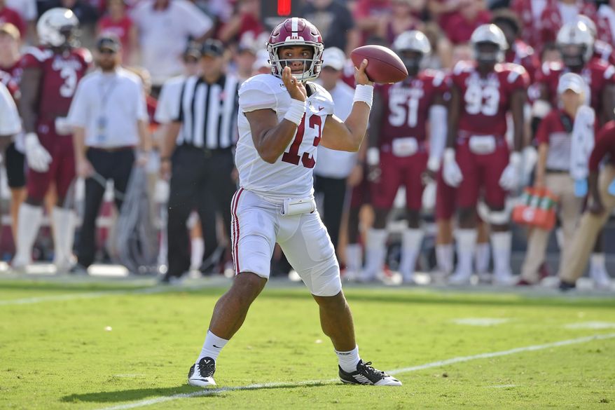 Alabama's during the first half of an NCAA college football game against South Carolina Saturday, Sept. 14, 2019, in Columbia, S.C. (AP Photo/Richard Shiro)