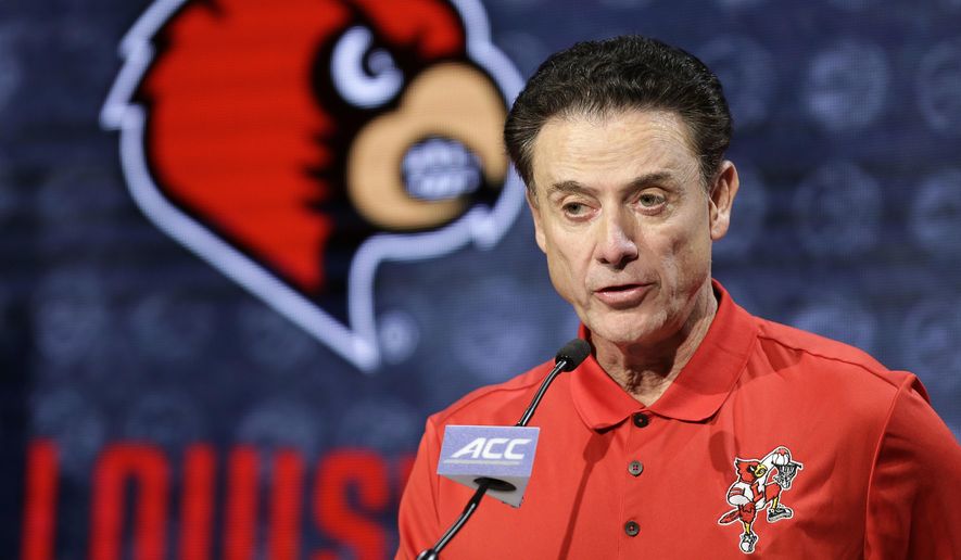 FILE - In this Oct. 26, 2016, file photo, Louisville NCAA college basketball head coach Rick Pitino answers a question during the Atlantic Coast Conference media day in Charlotte, N.C. The University of Louisville Athletic Association and Rick Pitino have agreed to settle a federal lawsuit, with the former Cardinals men&#39;s basketball coach&#39;s changing his termination to a resignation. The settlement unanimously approved Wednesday, Sept. 18, 2019, by the ULAA states that Pitino has received compensation and the school agrees not to pursue further legal action. (AP Photo/Bob Leverone, FIle)