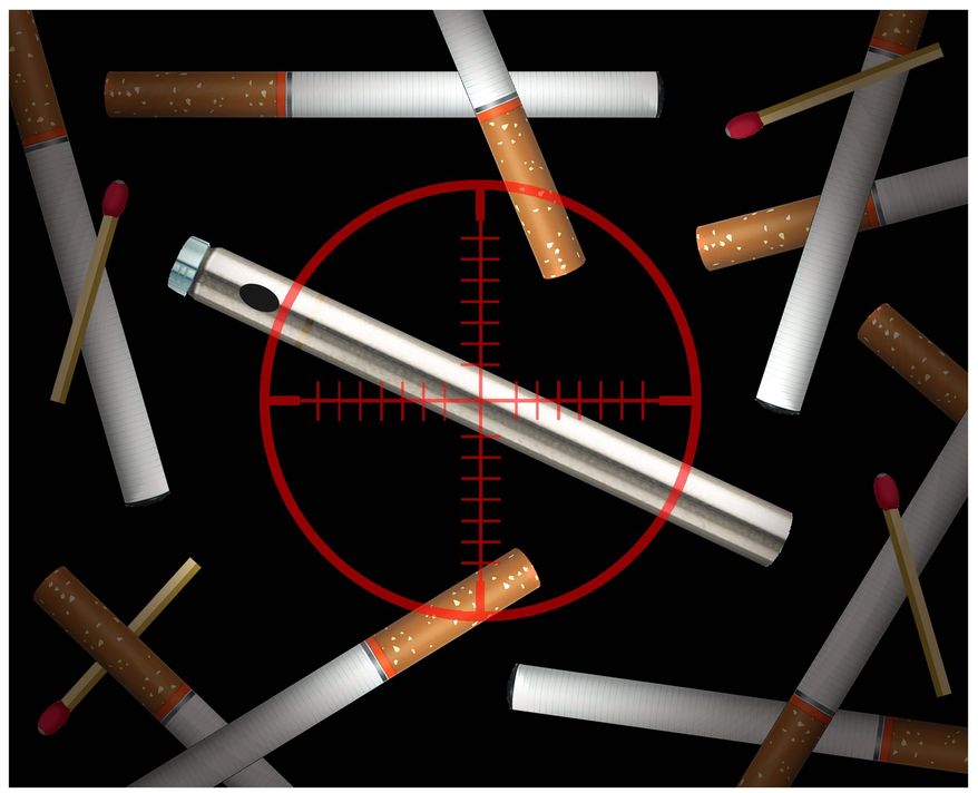 Illustration on the targeting of e-cigarettes by Alexander Hunter/The Washington Times