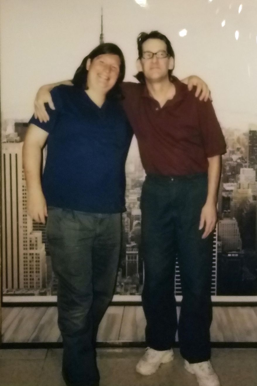 In this Oct. 24, 2017 photo provided by Jamie Moorby, Moorby, left, stands with LeslieAnn Manning during a visit at Wende Correctional Facility in Buffalo, N.Y. Manning, a transgender prison inmate who got attention for suing the state of New York over her alleged rape in a men's prison, died Sept. 14, 2019, days before she was set to be freed on parole. (Jamie Moorby via AP)