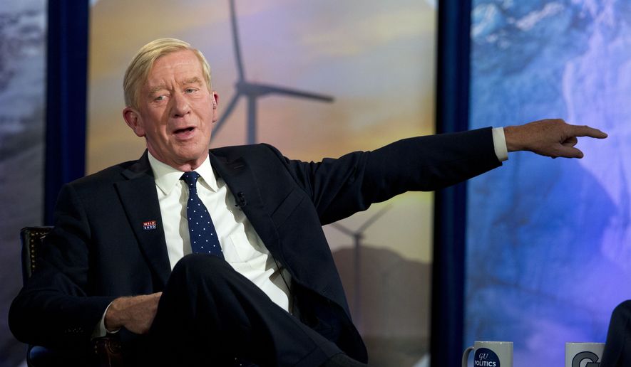 Republican presidential candidate and former Massachusetts Gov. Bill Weld speaks during the Climate Forum at Georgetown University, Friday, Sept. 20, 2019, in Washington. (AP Photo/Jose Luis Magana)