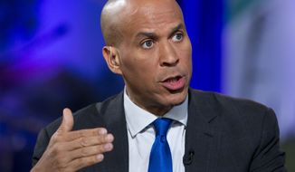 Democratic presidential candidate Sen. Cory Booker, D-N.J., speaks during the Climate Forum at Georgetown University, Friday, Sept. 20, 2019, in Washington. (AP Photo/Jose Luis Magana)
