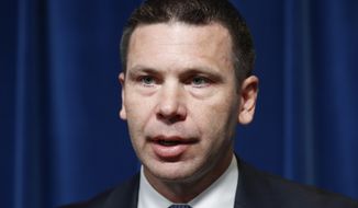 Acting Secretary of Homeland Security Kevin McAleenan speaks during a news conference with El Salvador Foreign Affairs Minister Alexandra Hill at the U.S. Customs and Border Protection headquarters in Washington, Friday, Sept. 20, 2019.  (AP Photo/Pablo Martinez Monsivais)