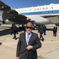 Michael Savage, talk radio icon, rides aboard Air Force One with President Donald Trump. (Image courtesy of Michael Savage)