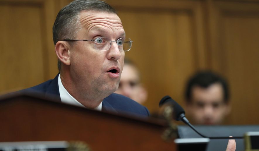 Rep. Doug Collins, R-Ga., the ranking member on the House Judiciary Committee questions Corey Lewandowski, former campaign manager for President Donald Trump, Tuesday, Sept. 17, 2019, on Capitol Hill in Washington. (AP Photo/Jacquelyn Martin)