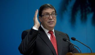 Cuba&#39;s Foreign Minister Bruno Rodríguez speaks during a press conference, in Havana, Cuba, Friday, Sept. 20, 2019. Rodríguez says the U.S. expulsion of two Cuban diplomats and energy shortages across the island are part of a Trump administration offensive that will fail to force concessions by his government. (AP Photo/Ismael Francisco)