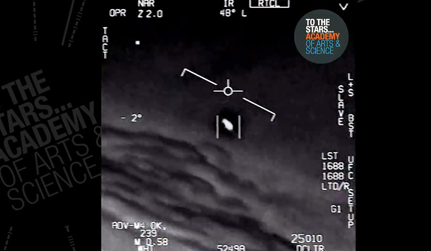 In this undated image made from video from a U.S. Navy aircraft and released by The Stars Academy of Arts &amp;amp; Science, an unidentified object moves near the plane in the air. (The Stars Academy of Arts &amp;amp; Science via AP) ** FILE **